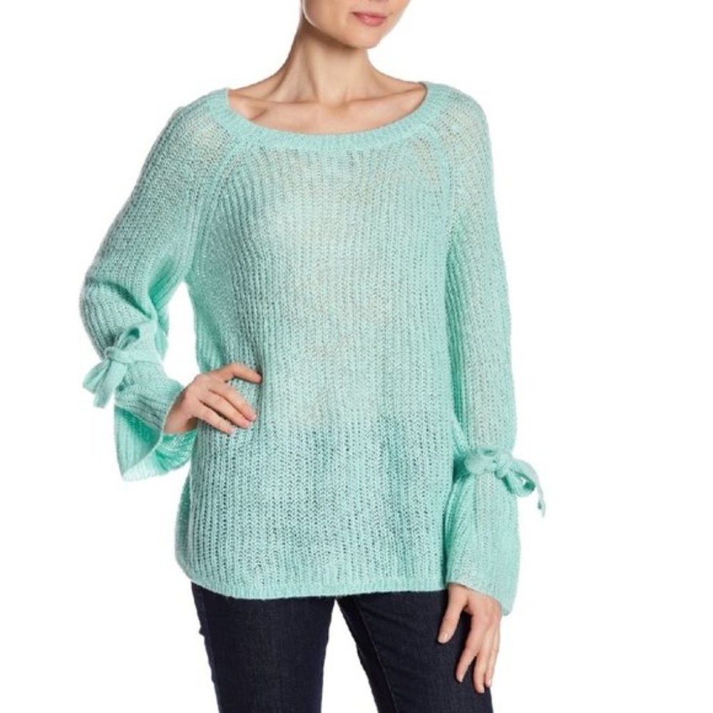NAADAM Open Knit Bell Sleeve Tied Sweater